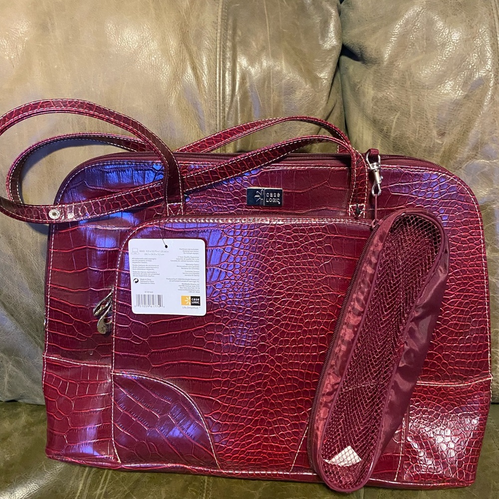 Burgundy Case Logic Leather Laptop Bag NWT - Picture 4 of 6